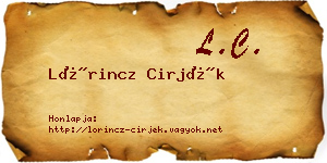 Lőrincz Cirjék névjegykártya